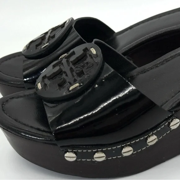 Tory Burch Patti Black Wedge Sandals 9 - Picture 3 of 10